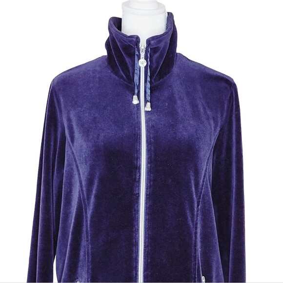 Zenergy by Chico's Velour Zip Up Jacket Dark Purple Women's Size 1/Medium 8 - Picture 3 of 11